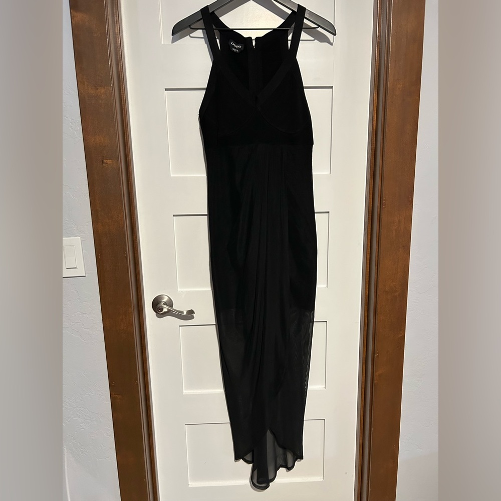 Vintage Bebe Bodycon Two Layer Mesh Tulip Sheath Black Dress Size Small